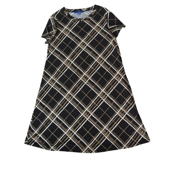 Apt. 9 Womens Black  Tan Plaid A Line Dress Size L Polyester Spandex Blend - Picture 1 of 6